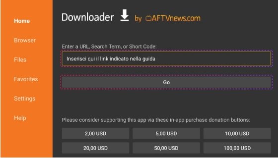 Schermata dell’app Downloader con codice 909462 inserito