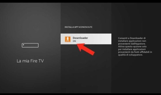 Schermata Installa app sconosciute con Downloader impostato su ON